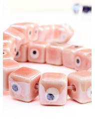 İpe Dizili Seramik Boncuk Pembe Nazar Boncuklu Küp 10mm