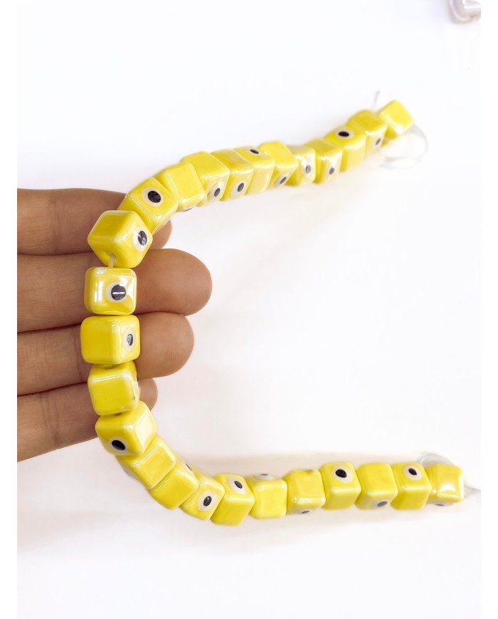İpe Dizili Seramik Boncuk Sarı Nazar Boncuklu Küp 10mm