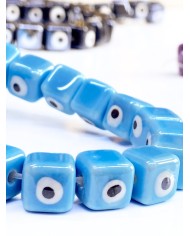 İpe Dizili Seramik Boncuk Mavi Nazar Boncuklu Küp 10mm