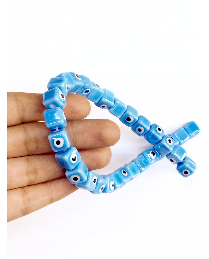 İpe Dizili Seramik Boncuk Mavi Nazar Boncuklu Küp 10mm