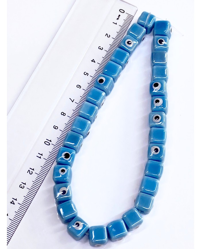 İpe Dizili Seramik Boncuk Mavi Nazar Boncuklu Küp 10mm