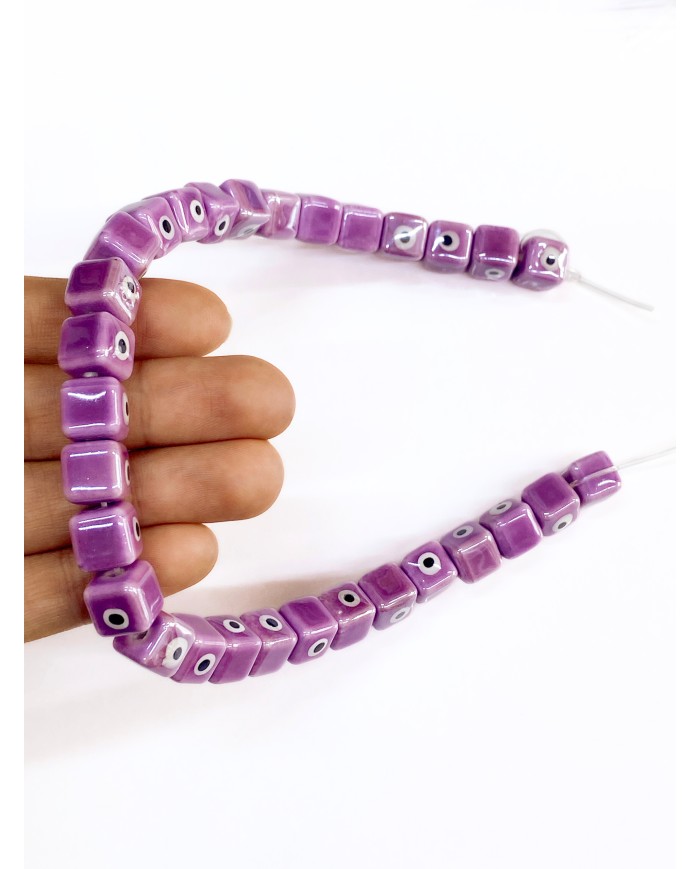 İpe Dizili Seramik Boncuk Mor Nazar Boncuklu Küp 10mm