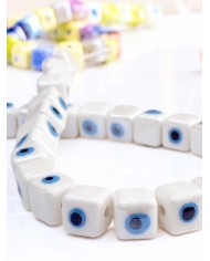 İpe Dizili Seramik Boncuk Beyaz Nazar Boncuklu Küp 10mm