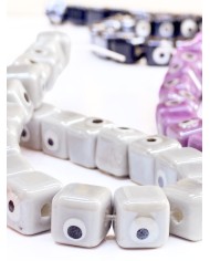 İpe Dizili Seramik Boncuk Gri Nazar Boncuklu Küp 10mm