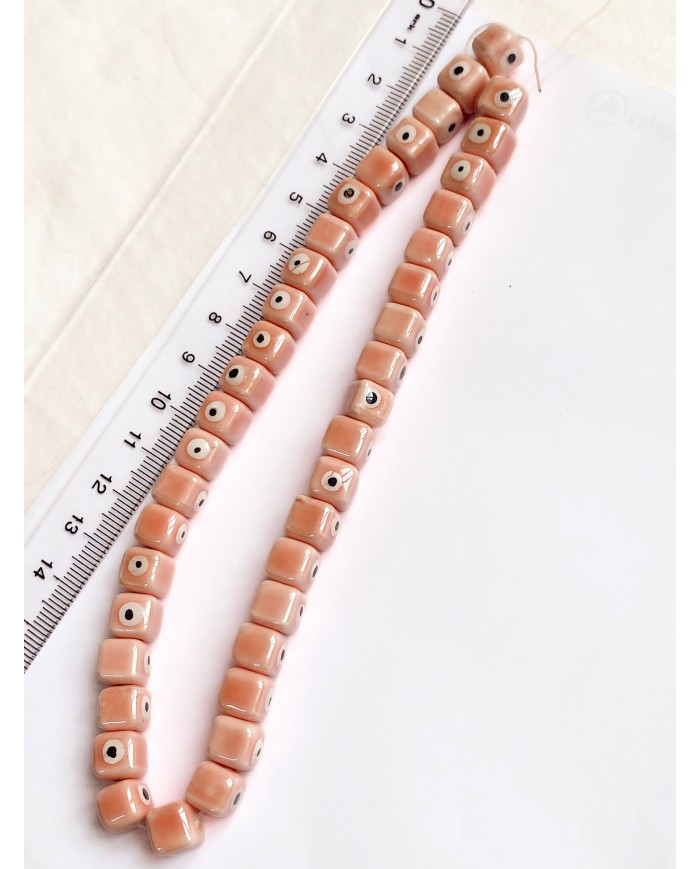 İpe Dizili Seramik Boncuk Pembe Nazar Boncuklu Küp 10mm