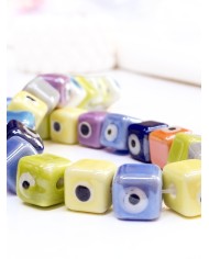 İpe Dizili Seramik Boncuk Renkli Nazar Boncuklu Küp 10mm