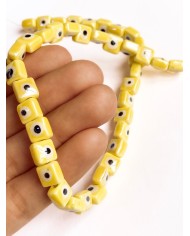 İpe Dizili Seramik Boncuk Sarı Nazar Boncuklu Küp 8mm