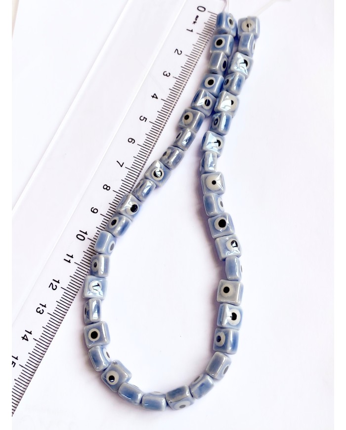 İpe Dizili Seramik Boncuk Mavi Nazar Boncuklu Küp 8mm