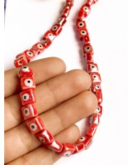 İpe Dizili Seramik Boncuk Kırmızı Nazar Boncuklu Küp 8mm