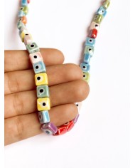 İpe Dizili Seramik Boncuk Renkli Nazar Boncuklu Küp 8mm