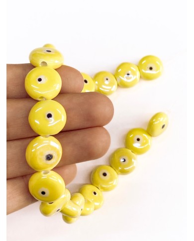 copy of İpe Dizili Seramik Boncuk Sarı Yuvarlak Yassı 15mm