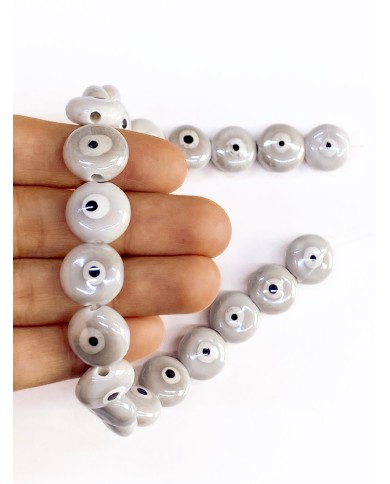 İpe Dizili Seramik Boncuk Gri Yuvarlak Yassı 15mm