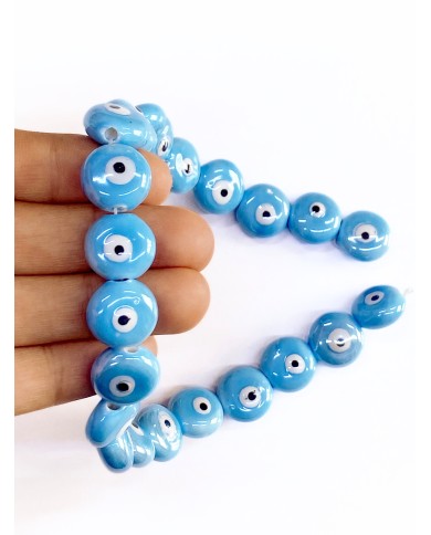 İpe Dizili Seramik Boncuk Mavi Yuvarlak Yassı 15mm