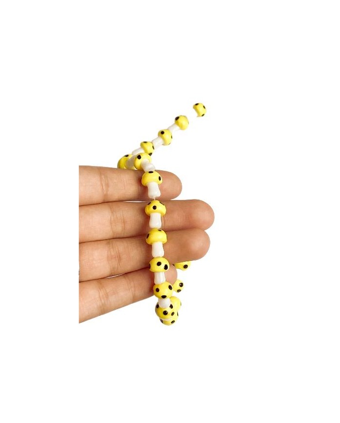 İpe Dizili Seramik Boncuk Sarı Mantar 14mm