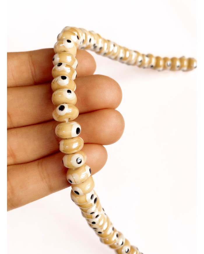 İpe Dizili Seramik Boncuk Krem Nazar Boncuğu Oval 5mm - 1 Dizi