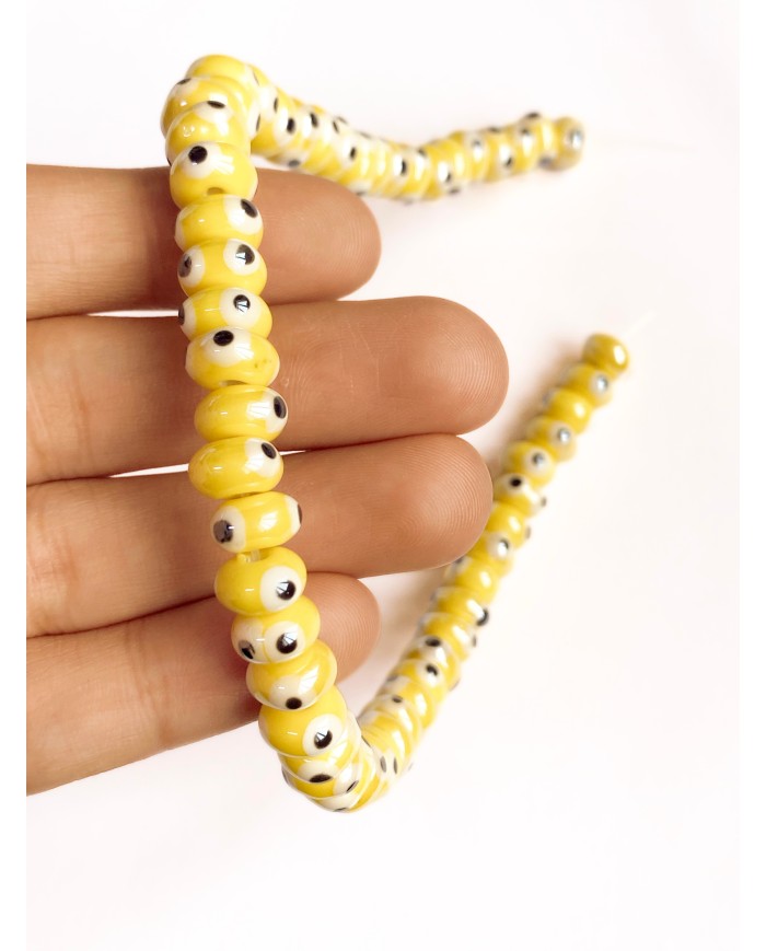 İpe Dizili Seramik Boncuk Sarı Nazar Boncuğu Oval 5mm