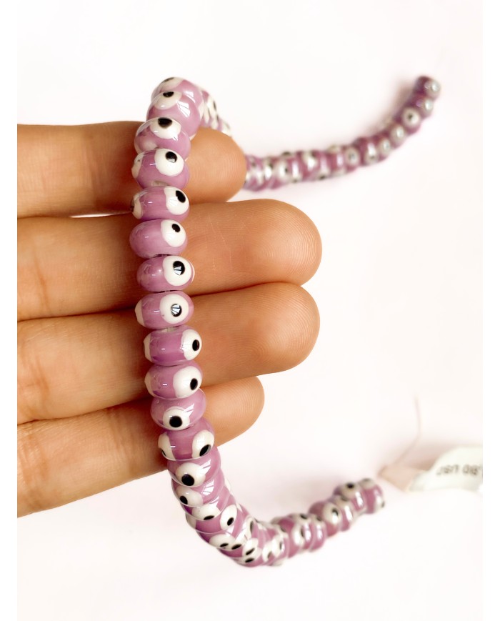 İpe Dizili Seramik Boncuk Mor Nazar Boncuğu Oval 5mm
