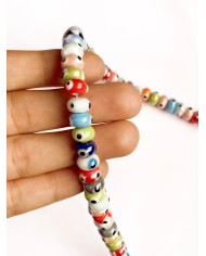 İpe Dizili Seramik Boncuk Renkli Nazar Boncuğu Oval 5mm