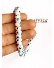 İpe Dizili Seramik Boncuk Beyaz Nazar Boncuğu Oval 5mm