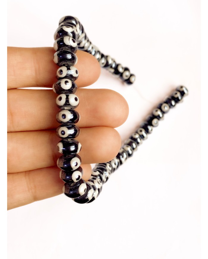 İpe Dizili Seramik Boncuk Siyah Nazar Boncuğu Oval 5mm