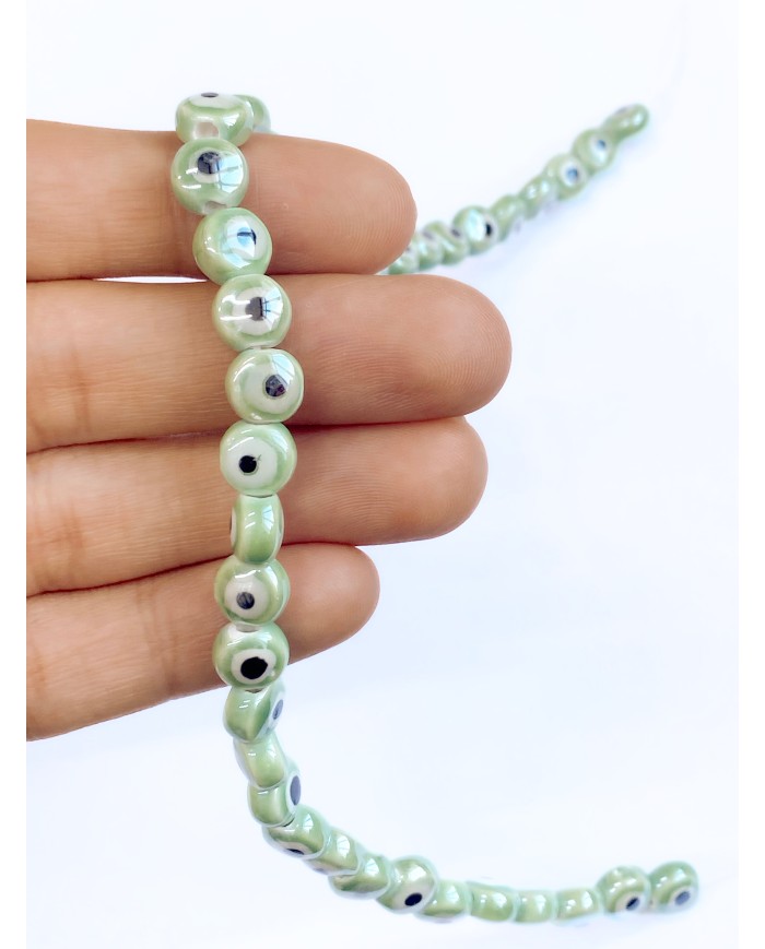 İpe Dizili Seramik Boncuk Yeşil Nazar Boncuğu Yuvarlak 7mm