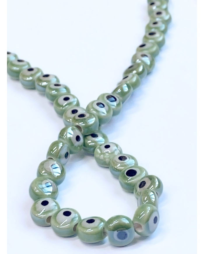 İpe Dizili Seramik Boncuk Yeşil Nazar Boncuğu Yuvarlak 7mm