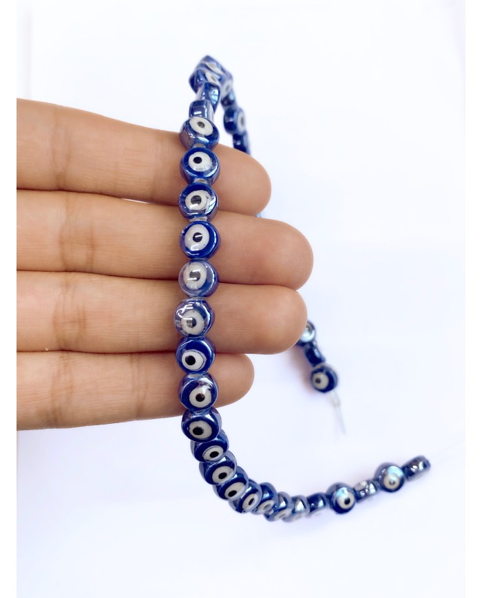 İpe Dizili Seramik Boncuk Lacivert Nazar Boncuğu Yuvarlak  7mm