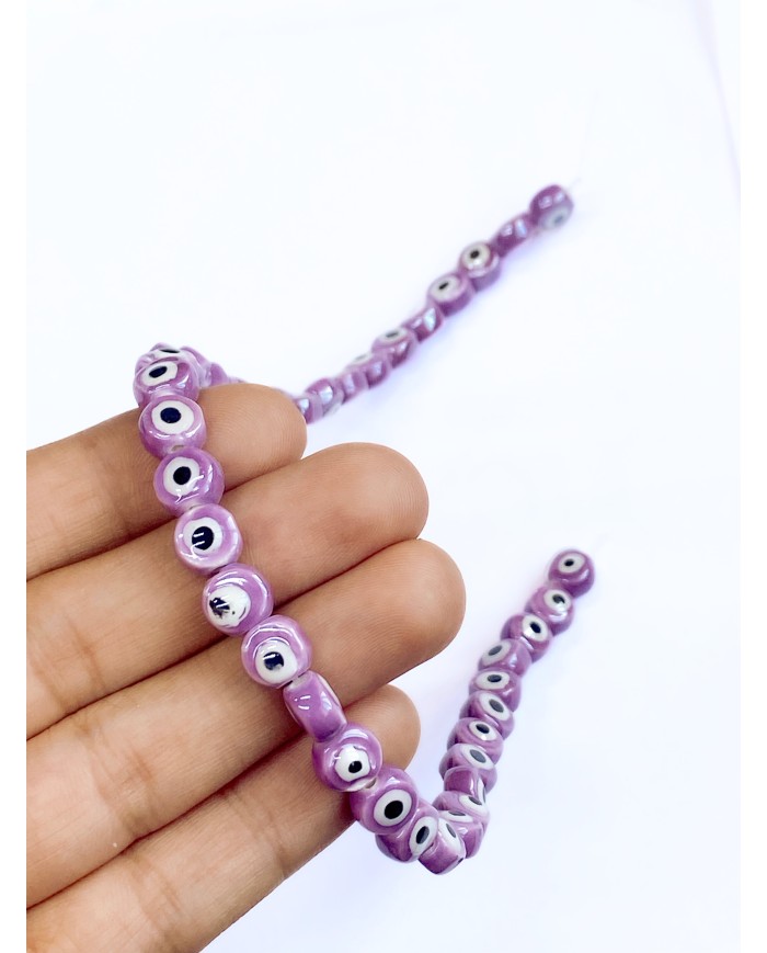 İpe Dizili Seramik Boncuk Mor Nazar Boncuğu Yuvarlak 7mm