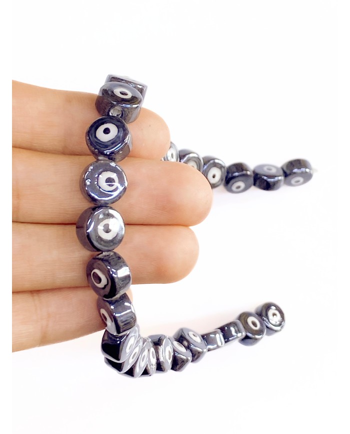 İpe Dizili Seramik Boncuk Siyah Nazar Boncuğu Yuvarlak 7mm