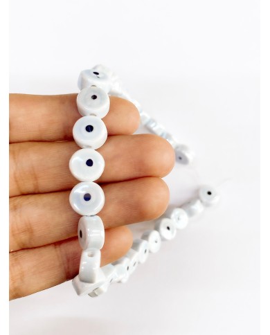 İpe Dizili Seramik Boncuk Beyaz Nazar Boncuğu Yuvarlak 7mm