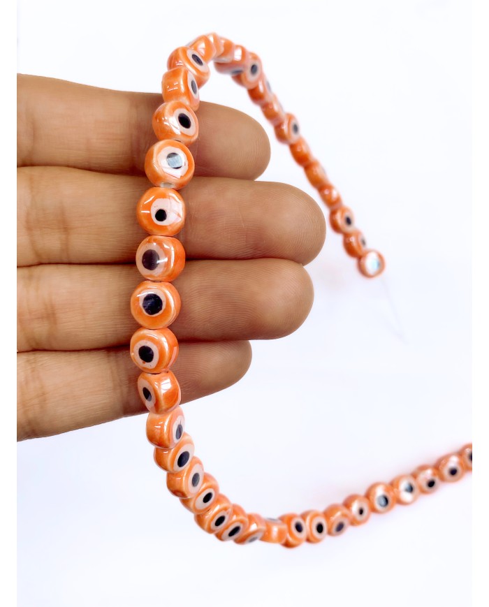İpe Dizili Seramik Boncuk Turuncu Nazar Boncuğu Yuvarlak 7mm