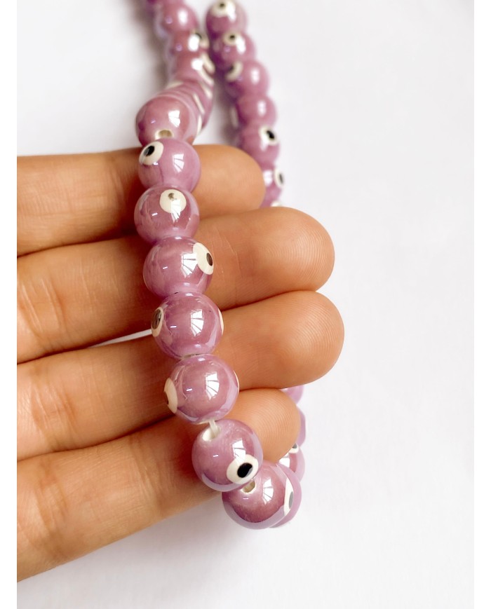 İpe Dizili Seramik Boncuk Mor Nazar Boncuğu Top  9mm