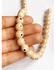 İpe Dizili Seramik Boncuk Krem Nazar Boncuğu Top  9mm