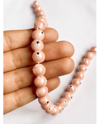 İpe Dizili Seramik Boncuk Pembe Nazar Boncuğu Top 9mm