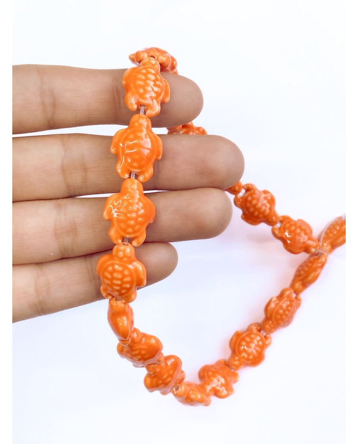 İpe Dizili Seramik Boncuk Turuncu Kaplumbağa 17m