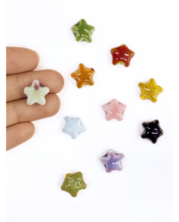 Seramik Boncuk Yeşil Mini Yıldız 15mm