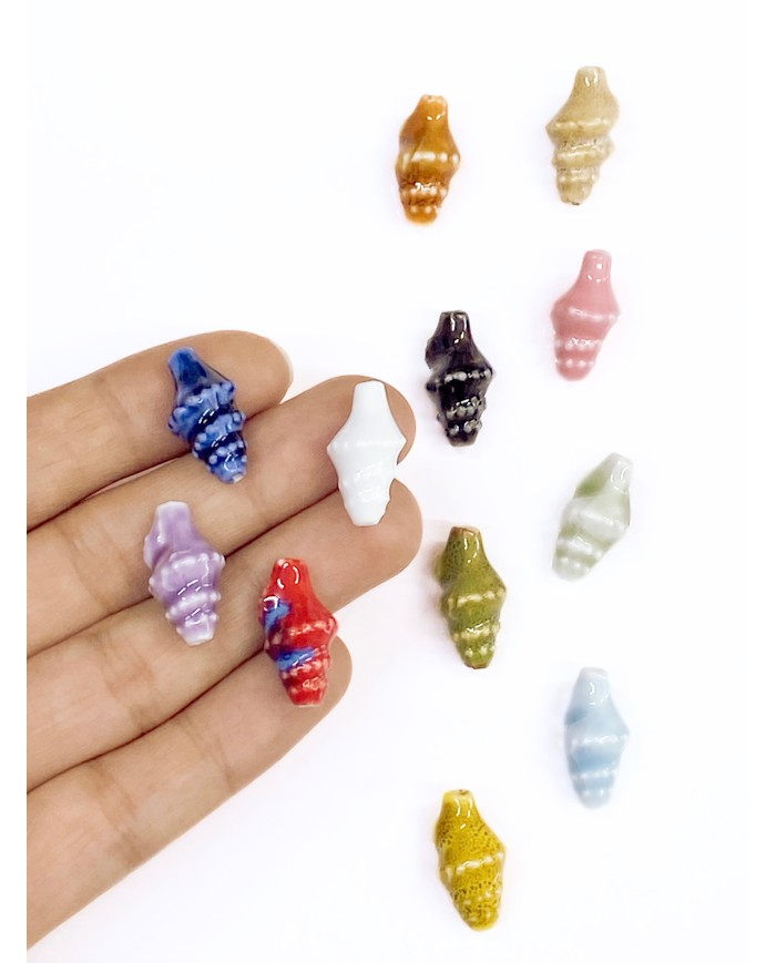 Seramik Boncuk Mavi Sivri Midye Deniz Kabuğu Kozalağı 21mm