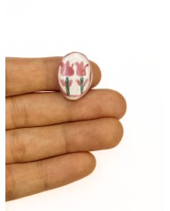 Seramik Boncuk Pembe Lale Desenli 21mm