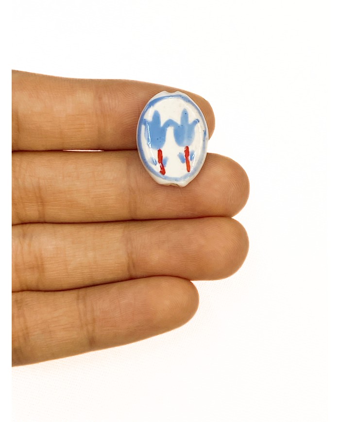 Seramik Boncuk Mavi Lale Desenli 21mm