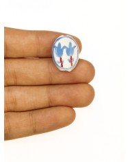 Seramik Boncuk Mavi Lale Desenli 21mm