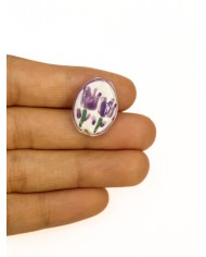 Seramik Boncuk Mor Lale Desenli 21mm