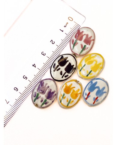 Seramik Boncuk Siyah Lale Desenli 21mm