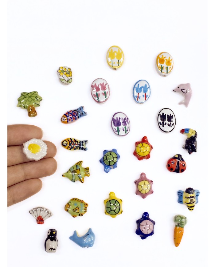 Seramik Boncuk Çizgili Mini Balık 18mm