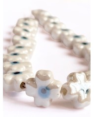 İpe Dizili Seramik Boncuk Beyaz Yonca 11mm - 1 Dizi