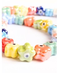 İpe Dizili Seramik Boncuk Renkli Nazar Boncuklu Çiçek Yıldız 10mm