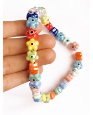 İpe Dizili Seramik Boncuk Renkli Nazar Boncuklu Çiçek Yıldız 10mm