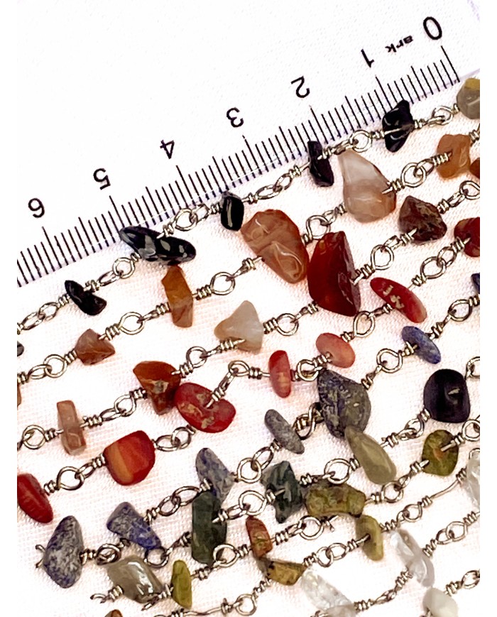 Doğal Kırık Taşlı Kuyumcu Zinciri Kahverengi Tel Sarma - 1m