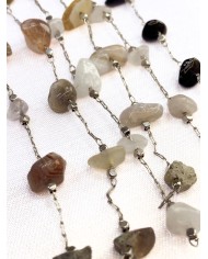 Doğal Kırık Taşlı Kuyumcu Zinciri Beyaz Metal Ara Boncuklu 3mm - 1m