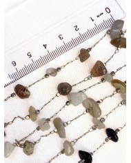 Doğal Kırık Taşlı Kuyumcu Zinciri Beyaz Metal Ara Boncuklu 3mm - 1m