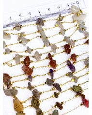 Doğal Kırık Taşlı Kuyumcu Zinciri Altın Rengi Ara Boncuklu Kahverengi 3mm - 1m